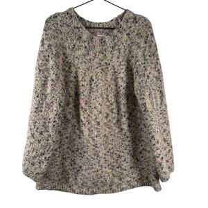 Lou & Grey Womens Oversized Thick Chunky Tan Fuzzy Knit Pullover Sweater Size L